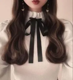 GRL ボウタイ付き フリルネック ボリュームスリーブ ニットトップス