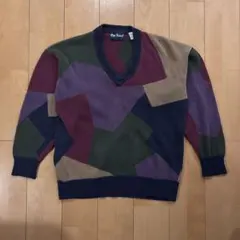 Vネックセーター ニット カラフル XL 古着