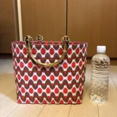 ⚪︎PPバンド カゴバッグ プラカゴ レッド×ブラウンなみなみ バンブー 18のサムネイル