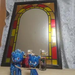 昭和レトロステンドグラス風の縦長鏡
