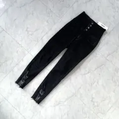 新品タグ付きハイウエストウォッシュドスキニーデニムブラックS