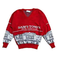 80s USA製 Sam's Town アクリル ニットセーター 赤 カジノ