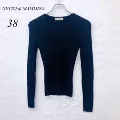 e5408 【ネットディマッミーナ】リブ編み Vネック セーター 黒 38サイズ