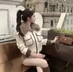 ワンホン♡取り外し可能ファー襟ジャケットウールショートコート♡