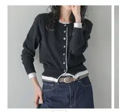 長袖 レイヤード カーディガン バイカラー 重ね着風