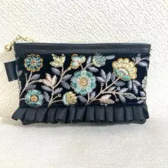 ミニポーチ　インド刺繍リボン　ハンドメイド