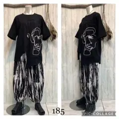 185 新品 モノトーン柄 ゆったりアラジンパンツ