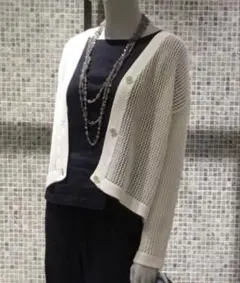 美品★セオリーリュクス 透け感 ネット レース シアー カーディガン 白のサムネイル