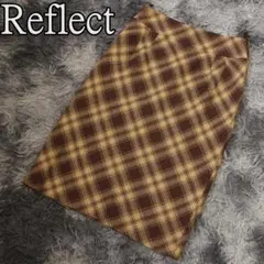 Reflect ウール タイト スカート チェック柄 日本製 ブラウン