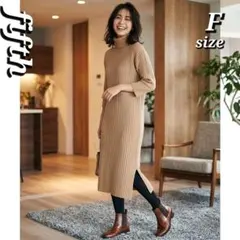 ●fifth✨リブタートルネックニットワンピース モカ ベージュ Fサイズ