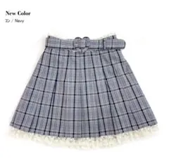 シークレットハニー ハートバックルベルトプリーツミニスカート 制服風 ネイビーのサムネイル