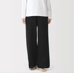 無印良品 コットン透かし編みニット ロングパンツ 黒 S