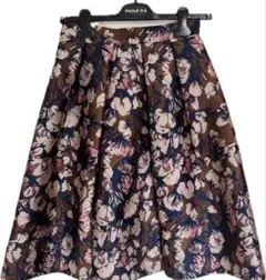 ANAYI アナイ　花柄フレアスカート　ひざ丈　ネイビー　ブラウン　サイズ38