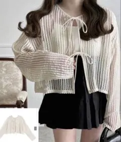 GRL 前後2Wayメッシュリボンカーディガン[fo1914] アイボリーのサムネイル