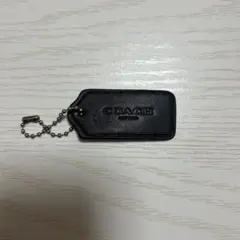 COACH ブラックレザータグキーホルダー