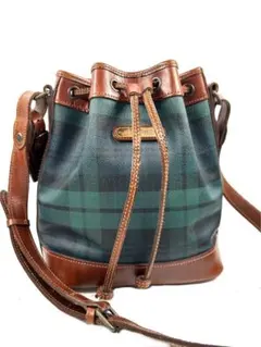 美品　ポロラルフローレン ショルダーバッグ 巾着 レザー チェック 緑 茶