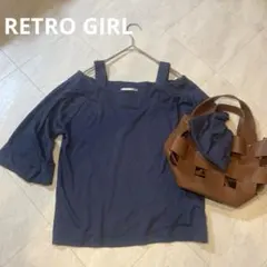 RETRO GIRL オープンショルダー トップス ブルー系 七分袖 カットソーのサムネイル