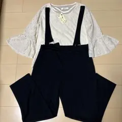 【未使用品】アイボリー レース トップス ブラック パンツ セットアップ