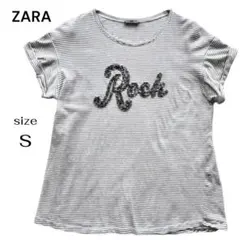 ZARA ザラ ビジュー ロゴ ボーダー カットソー Tシャツ Sサイズ
