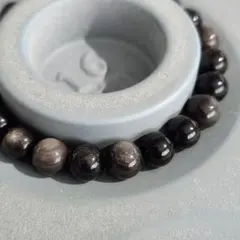 シルバー オブシディアン ブレスレット 385a 8.2mm 天然ガラス