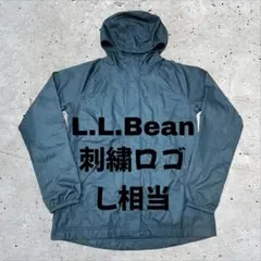 L.L.Bean刺繍ロゴブラックL相当 フード付き薄手 春ナイロンジャケット撥水