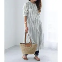 ロペピクニック　リネン混ストライプシャツワンピース