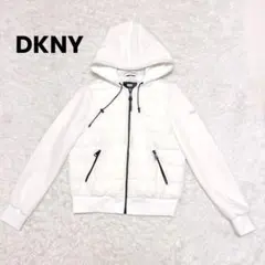 DKNY 中綿 ジャケット フード ロゴ 白 スエット レディース M
