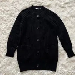 ユニクロ　ニットカーディガン 黒　L ローゲージ　ざっくり　ロング　クルーネック