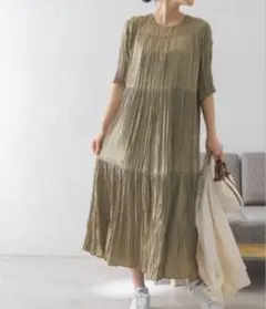 アーバンリサーチ 5分袖ランダムプリーツティアードワンピース