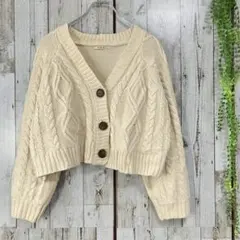 ☆エムズエキサイト☆カーディガン ニット ショート丈 ワイド ケーブル編み 長袖