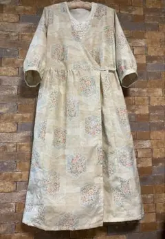 K*z様 着物リメイク/紬/カシュクールギャザーOP/少しパフスリーブ/羽織もの