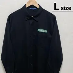 USA古着　ユニフォームシャツ　ワークシャツ　長袖　L　ブラック　ポリエステル