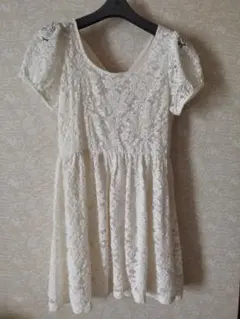 オフホワイト レース ミニワンピース