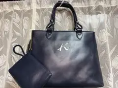 キタムラ　ネイビー レザー ハンドバッグ