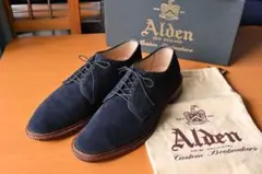 【別注/美品】Alden スエード アンラインド 7.5 C ネイビーのサムネイル