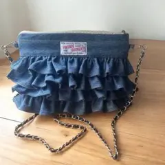 ハンドメイド　デニムバッグ　サコッシュ　ショルダーバッグ　フリル　バッグ