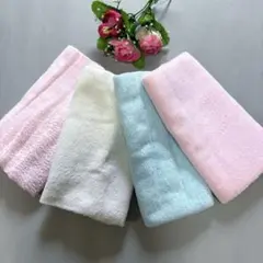 粗品タオルまとめ売り③ 白、水色、ピンク（銀行、新聞社名あり）計4枚　未使用品