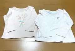 お花プリント(ピンク)・レース装飾　長袖2枚セット