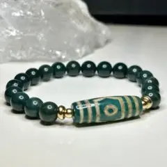 【財運の神】三眼天珠 モスアゲート ブレスレット パワーストーン レディース