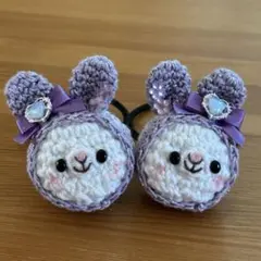 あみぐるみヘアゴム♡キラキララメのうす紫しましまずきんちゃん♡