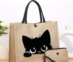 ☆黒猫ちゃん 布製トートバッグ 猫・ねこ・ネコ柄エコバッグ　人気商品☆