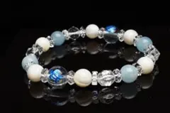 幸運を運ぶホヌ・健康運UP アクアマリン×マザーオブパール　天然石ブレスレット