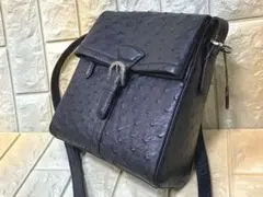 JRA認定 オーストリッチ レザー ショルダーバッグ 黒 エキゾチックレザー