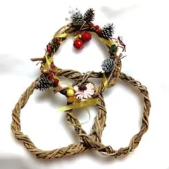 クリスマスリース 自然素材 装飾付き１本＋装飾なし２本＋クリスマス花飾り１０点