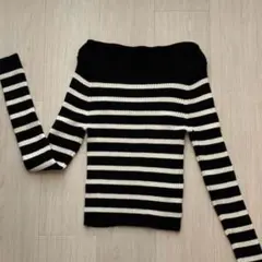 H&M リブニット　オフショルダー　ボーダー　長袖　黒　白　ニットトップス