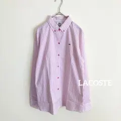 美品　LACOSTE ピンクストライプ ボタンダウンシャツ 42 長袖ブラウス