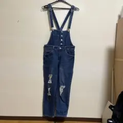 ダメージ加工 ダークブルー サロペット 2way