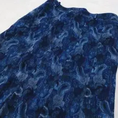 【大きいサイズ】3L ダークブルー 花柄 総柄 フレアスカート ウエストゴム