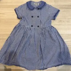青チェック　ブルー　ワンピース　120