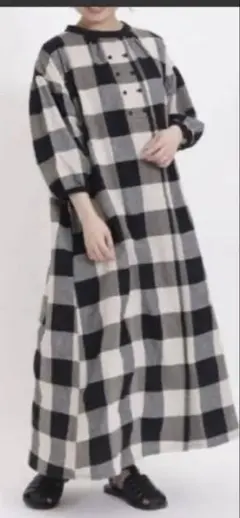 Samansa Mos2チェック柄ロングシャツワンピース Freeサイズ